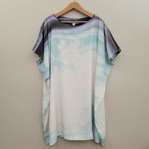 Diane Von Furstenberg Blue Silk Watercolor Hanky Dress Caftan in Ethereal